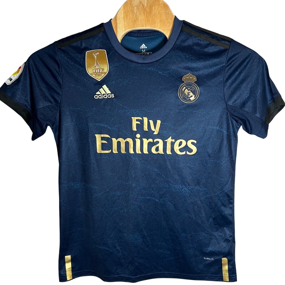Adidas Real Madrid Hazard Away Jersey Mens M Blue Gold 2019-20 FIFA LaLiga Patch - Picture 2 of 13